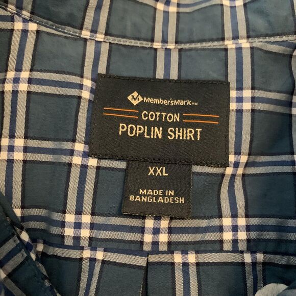 Members Mark Shirt Mens 2XL Blue Plaid Cotton Poplin Button Down Long Sleeve - Picture 2 of 6
